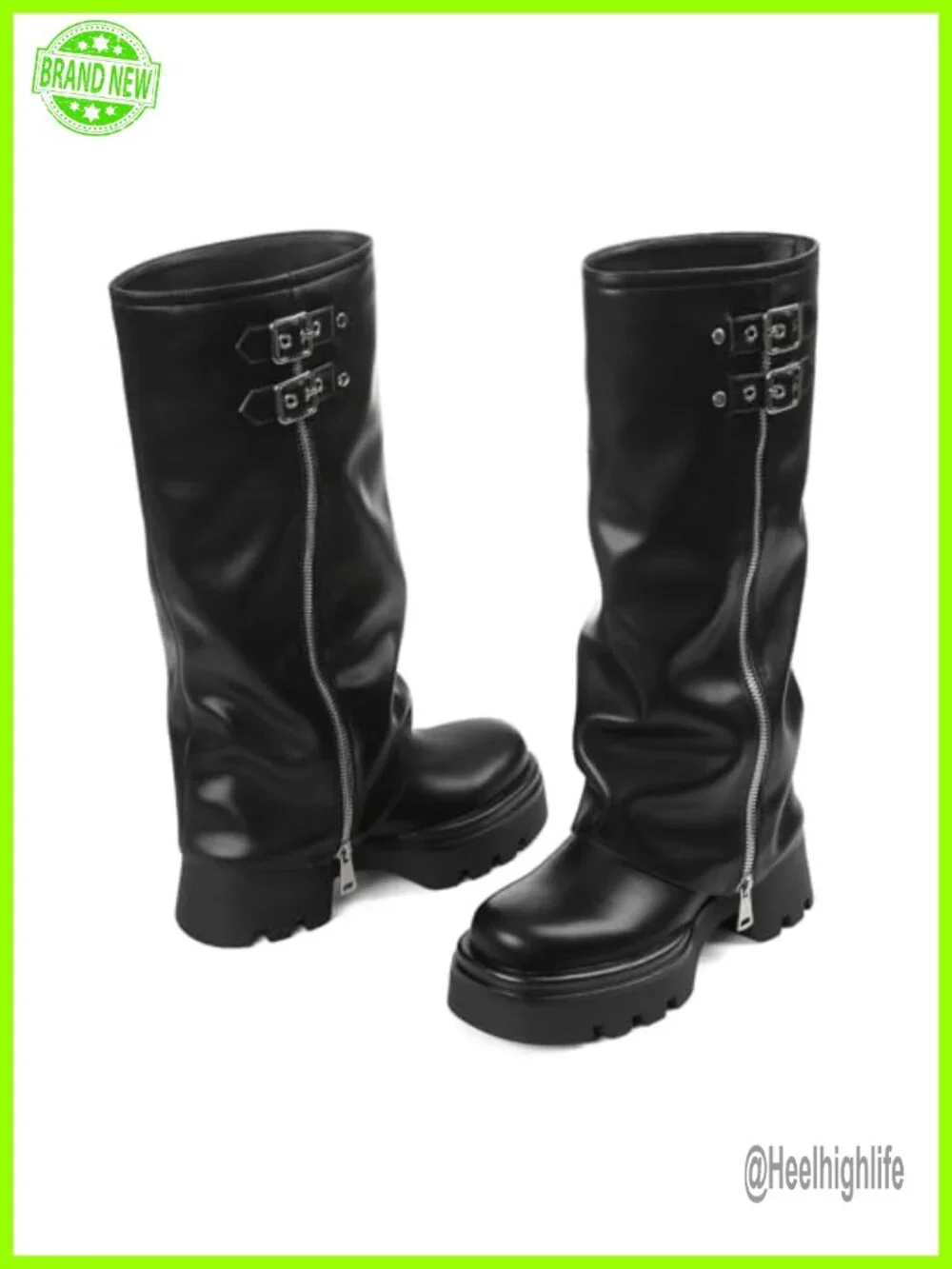 Faux Leather Knee High Platform Riding Boots with Chunky Sole